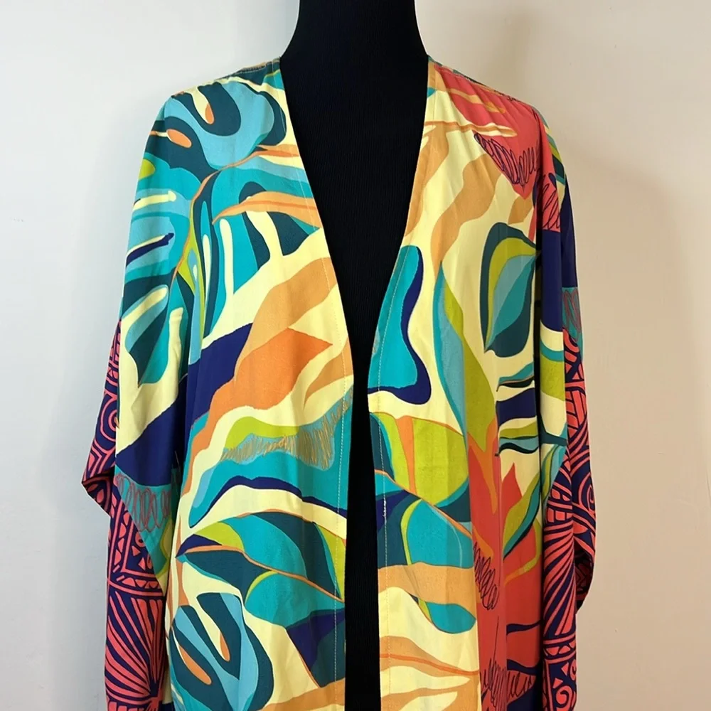SOFT SURROUNDINGS Long Line Open Front Floral Kimono S/M - Picture 3 of 6